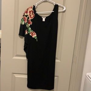 Cache one sleeve black dress